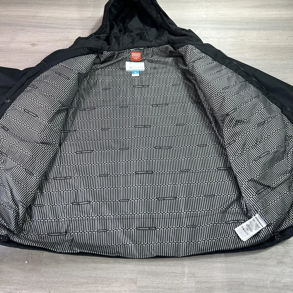 Columbia Ski Jacket‎ Mens XL Black Hooded Full Zip Thermal Coil Insulated Winter